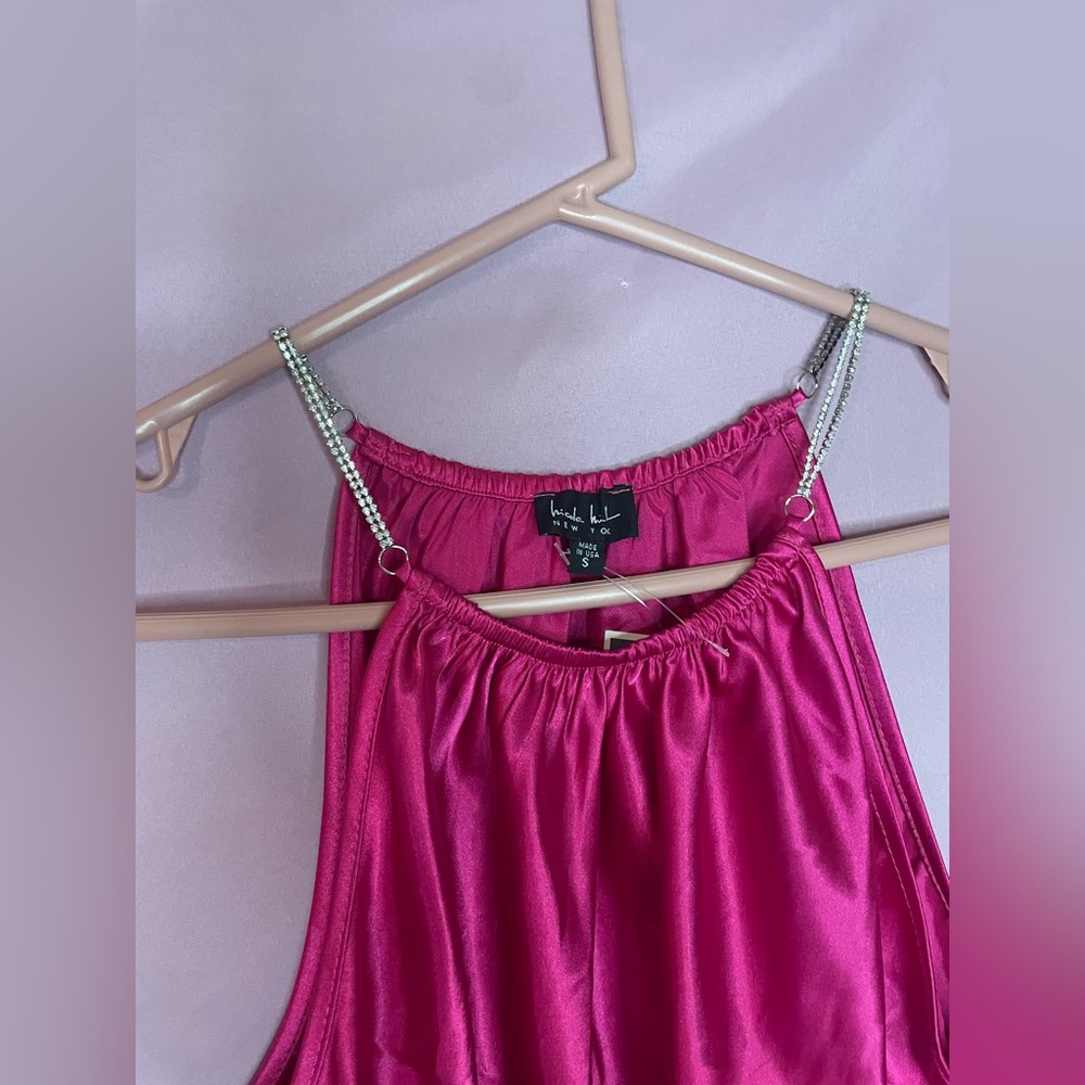 NWT Nicole Miller New York Women Pink Sleeveless rhinestones straps sz Sm Flowy - Picture 2 of 6